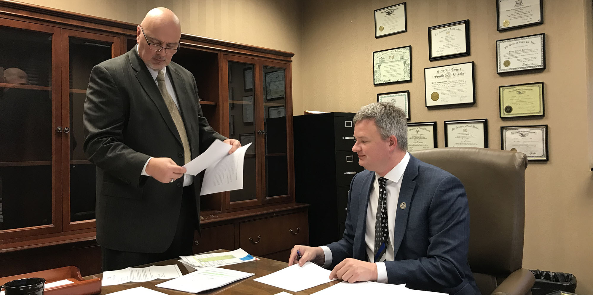 ATG Jason Ravnsborg and Chief of Staff Tim Bormann hit the ground running for their first session.
