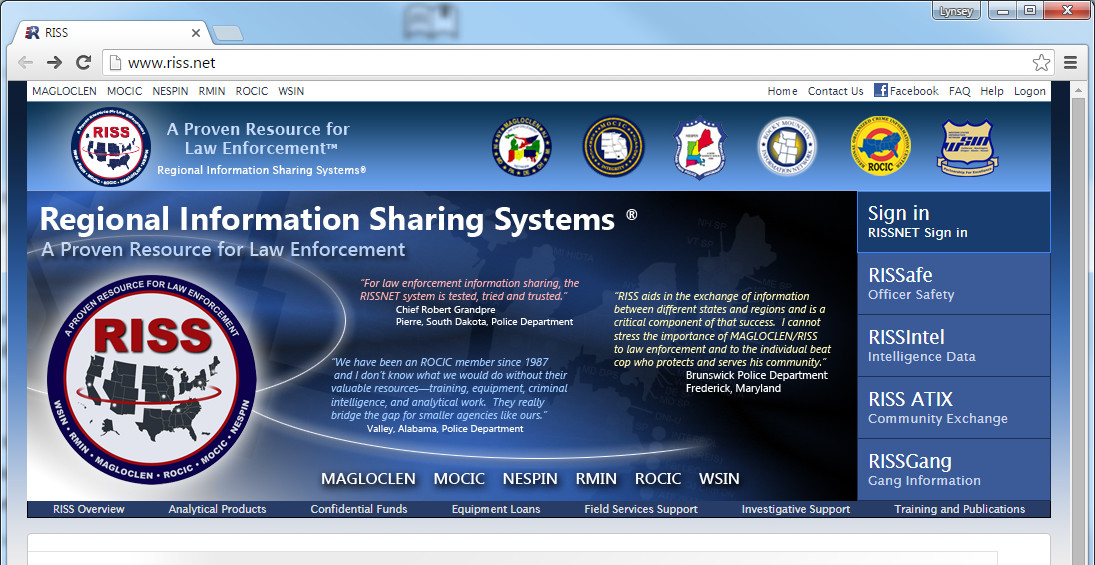 Regional Information Sharing Systems Screenshot